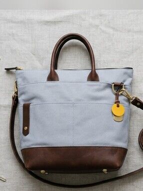 R. Riveter  American Handmade Blue and Brown Canvas Tote Bag With Pouch NWOT
